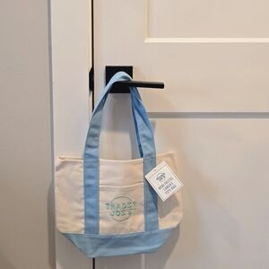 Trader Joe's Blue and Cream Canvas Tote Bag